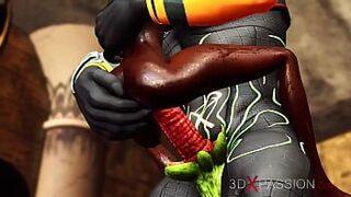 Древний Египет. Анубис играет с горячей черной девушкой в виске - порно видео